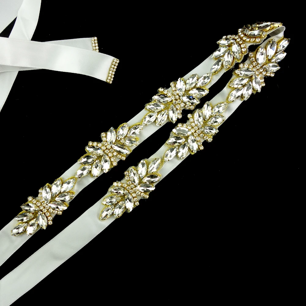 unique leaves design handmade clear crystal ribbon tie-up sash belt wedding dress belt rhinestone sash belt
