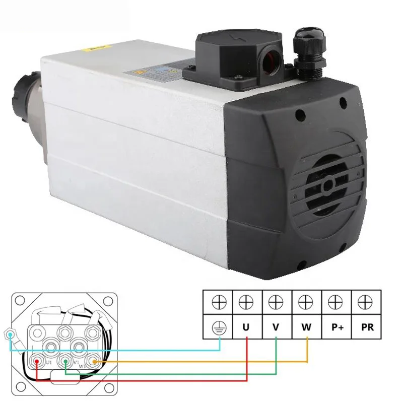 HQD 6KW 220v 380v CNC router spindle motor air cooling spindle 18000rpm 300hz 12.6A 2.39Nm cnc router using engraving wood