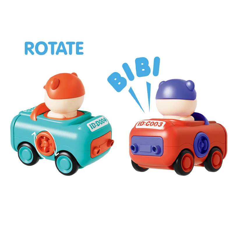 QS High Quality Kids Cartoon Mini Press Sliding Car Toys Plastic Cute Expression Pressing Forward Vehicle Toys For Children Gift