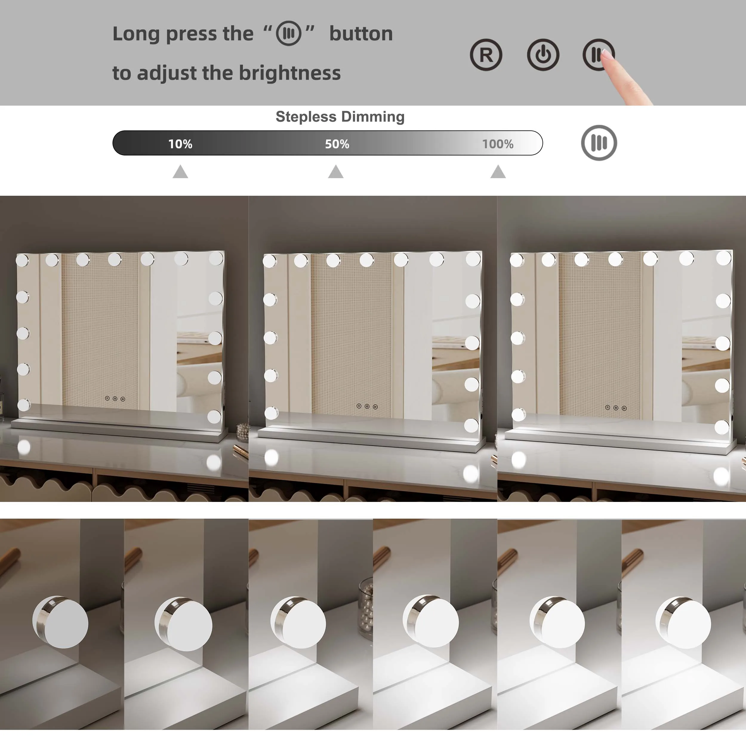 58x46cm Vanity Make Up Light Illuminated Touch Sensor Switch Hollywood Makeup Mirror With Led Lights