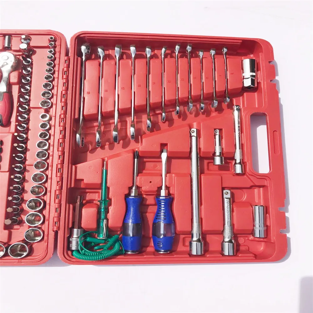 Hot Sale 121pc Professional Socket Set 1/2' 1/4' 3/8' Drive Ratchet handle Extension bar socket with color tape tools set