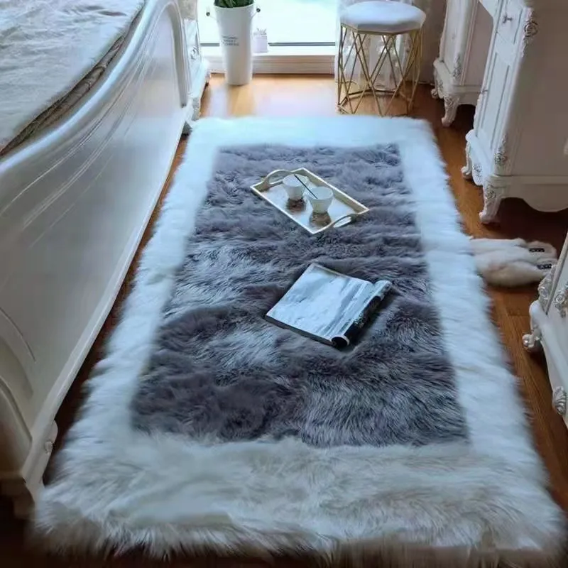 Luxury modern custom Australian faux wool plain color floor foot mat 6cm plush fur carpets and rugs for bedroom living room