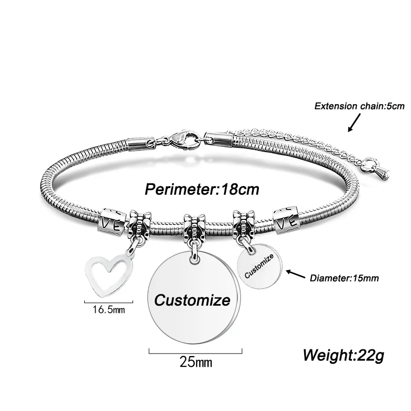 Ywganggu Unisex Custom Snake Bone Stainless Steel Best Friend Bracelets Matching Jewelry for Best Friends of Any Gender