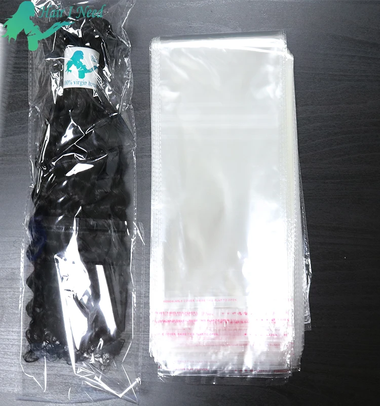 Plastic Bag Transparent PE Clear Poly Bags for hair Weave Wpp Self Adhesive Tape Seal