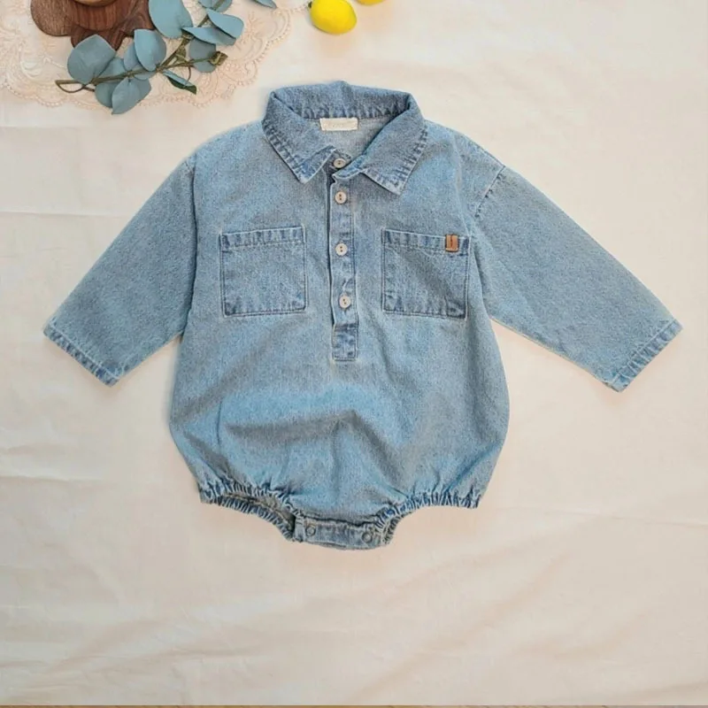 2023 Spring girls long sleeve blue jeans rompers for baby