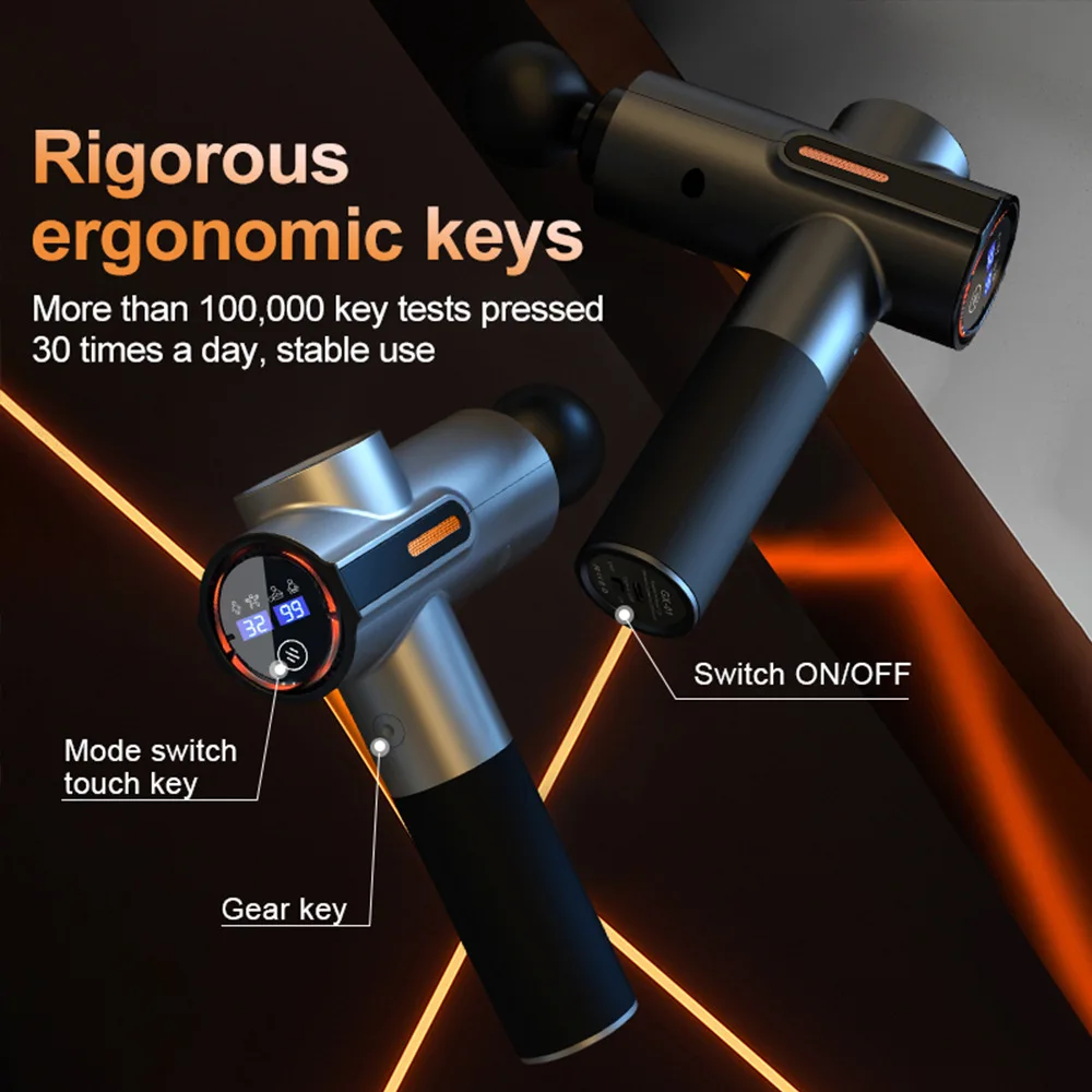 2024 New Brushless Motor LCD Display Massage Gun 4 Modes Deep Muscle Body Massager in Black/Silver