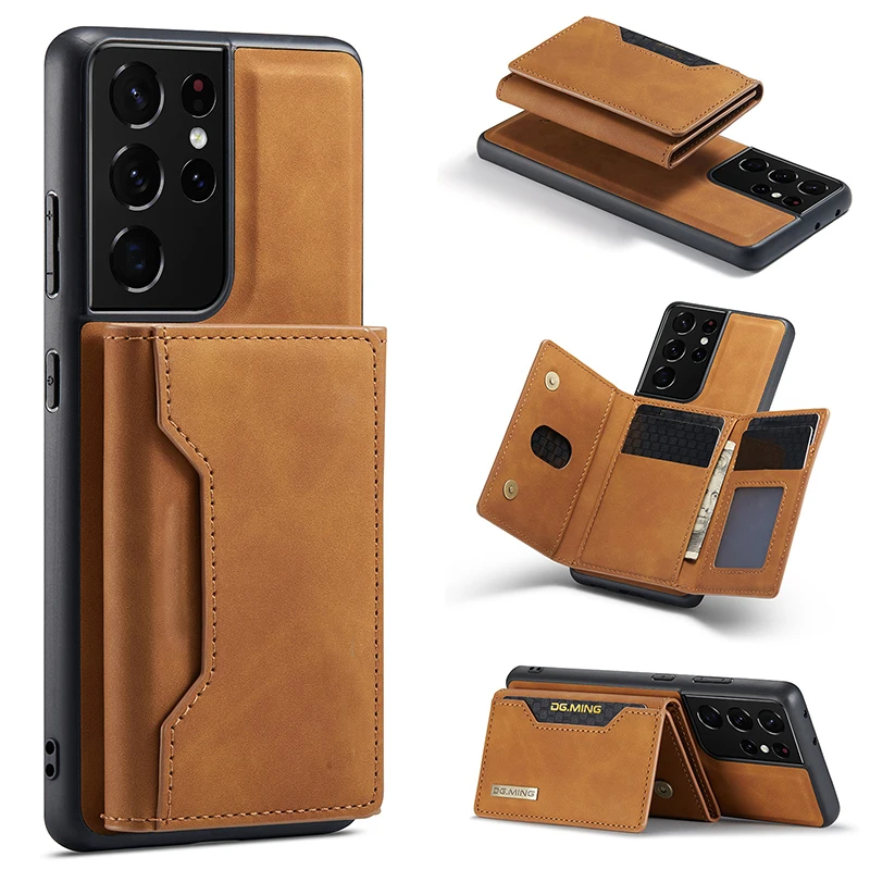 2 In 1 Detachable Retro Pu Leather Wallet Bag Magnetic Cards Holder Pocket Phone Case For Funda Samsung Galaxy S21 S22 S23 Ultra