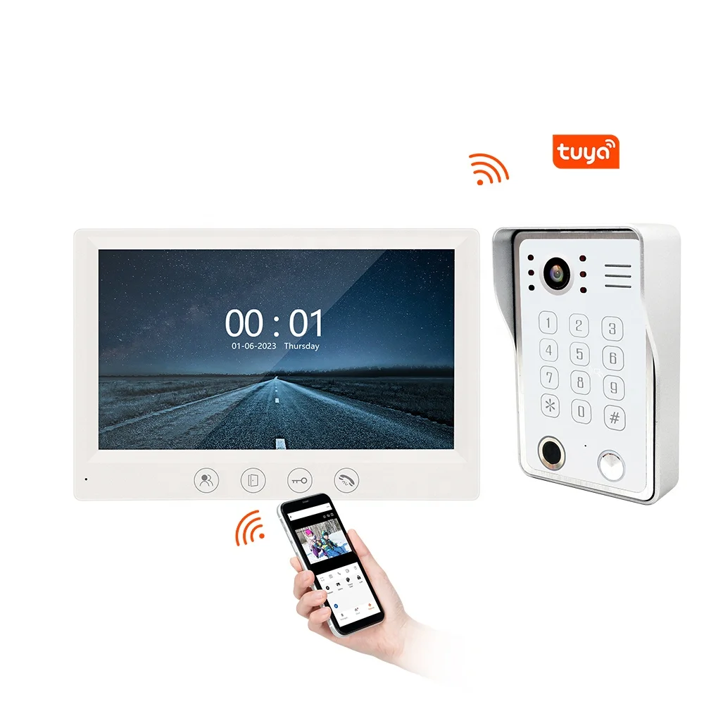 Video Door Phone System 7 Inch Clear LCD Monitor Wired Video Intercom Video Doorbell for Apartment and Villa Support Monitoring