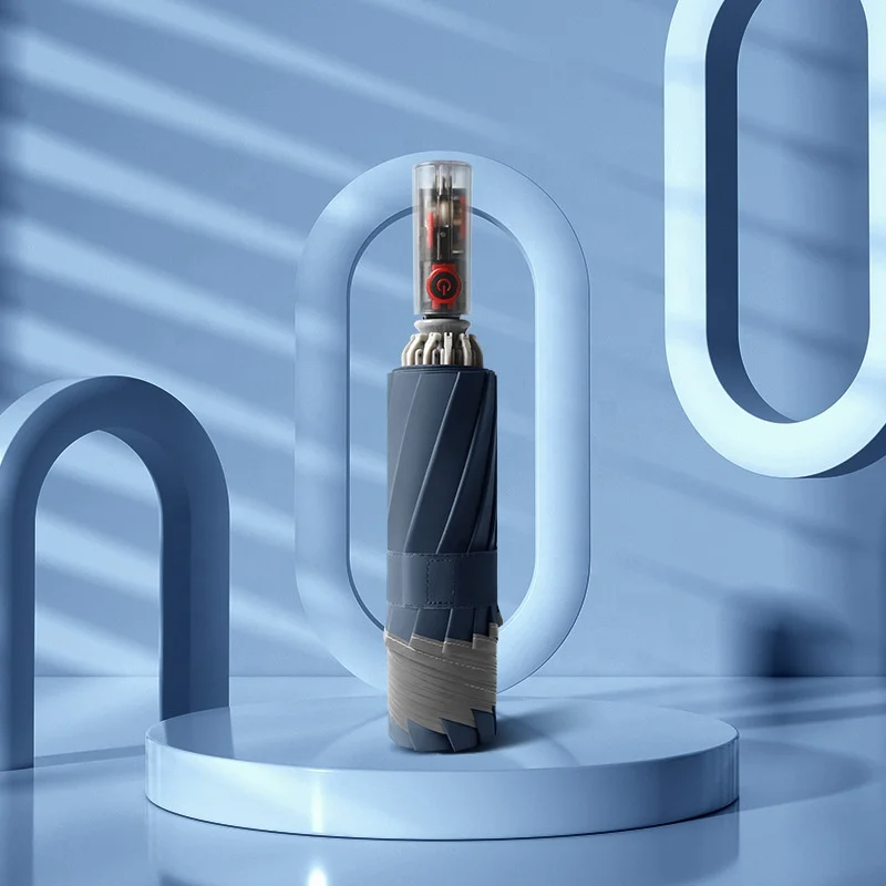 Safety Night Lighting Rain Big Size Double Umbrella With LED Handle and Reflective hemming Mechanical auto Reverse Fold Umbrella