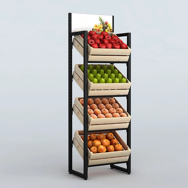  Ready to ship metal & wooden easy move use for supermarket/ fruit vegetable store /retail shop display rack/