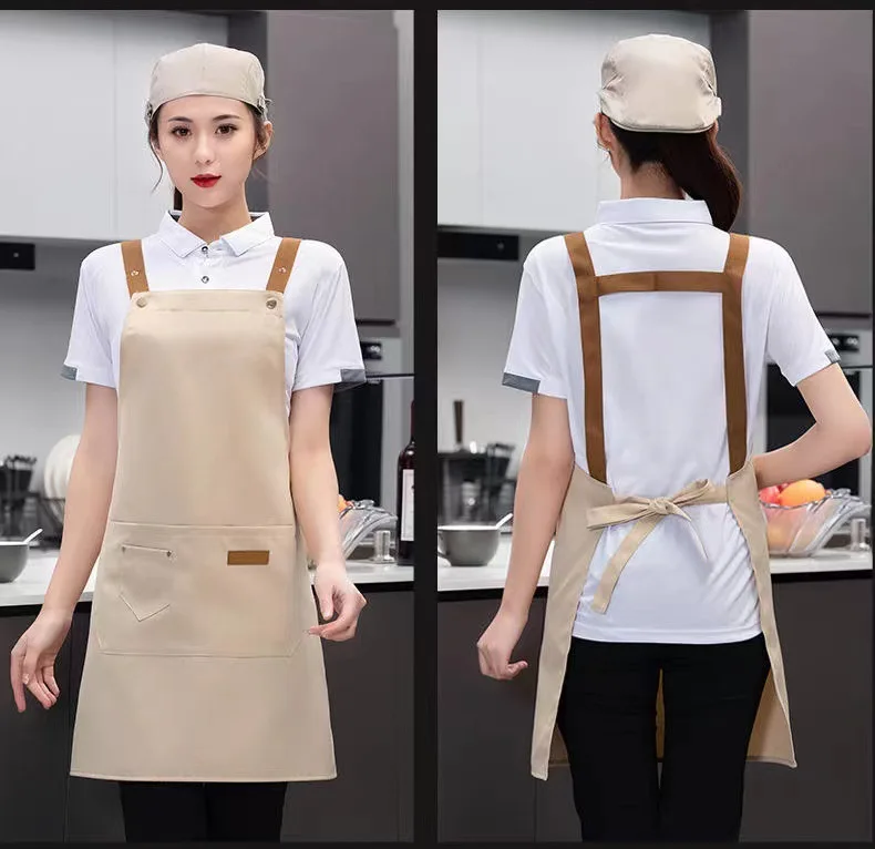 Custom Apron High Quality Pinafore Green Chef Apron Customized Restaurant Logo Waterproof Apron