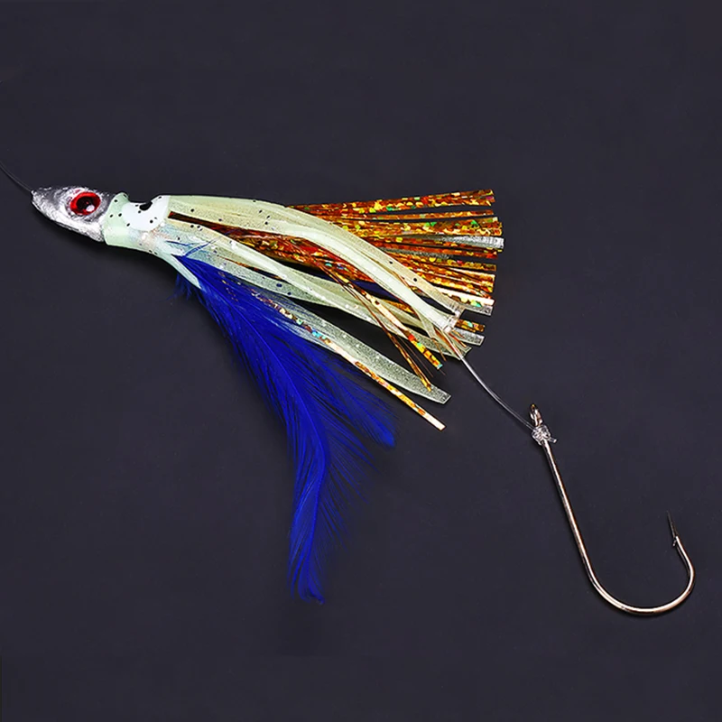 WEIHE S#/M#/L# Octopus Fishing Bait Soft Fishing Lures Lead Head Octopus Baits With Skirt Feather Silk