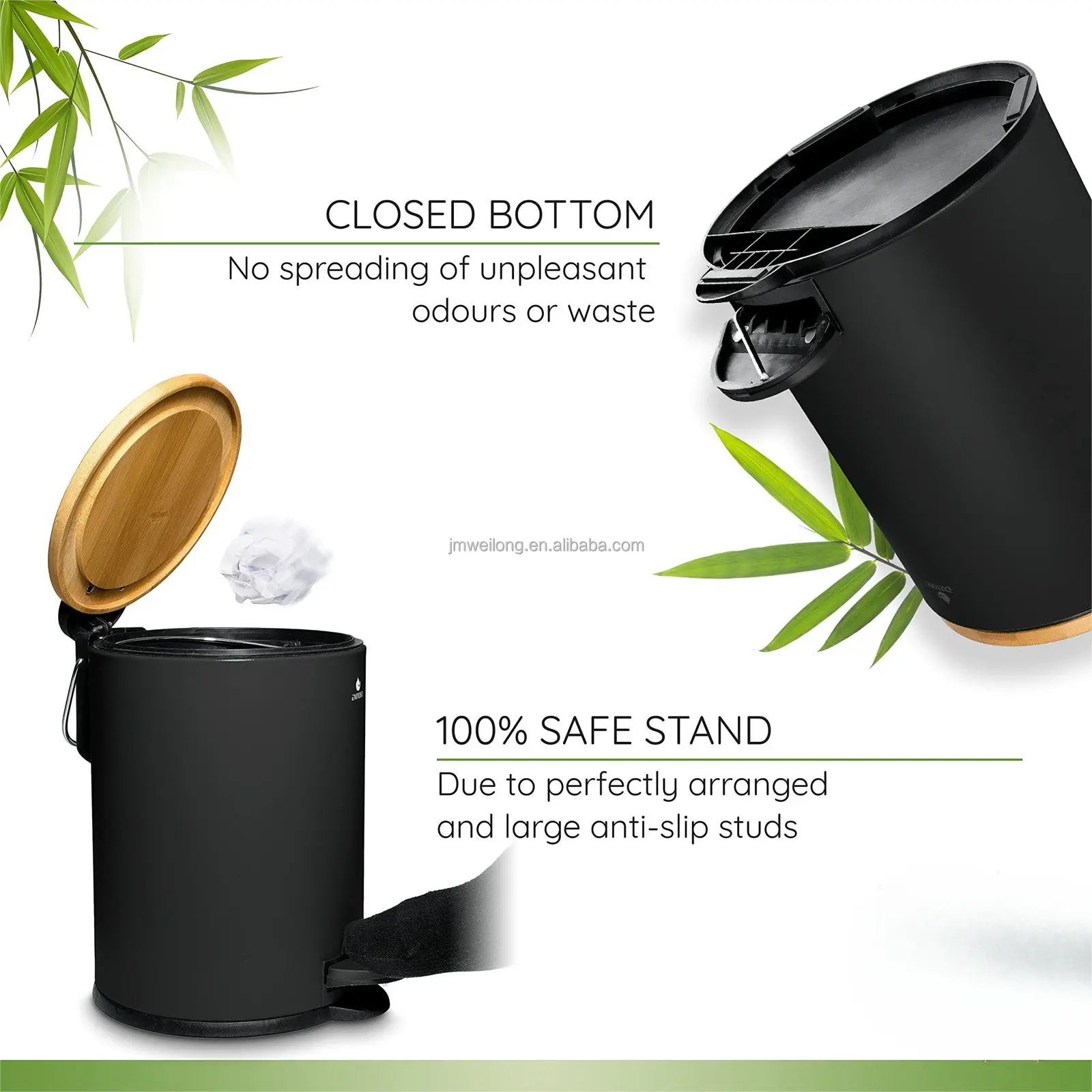 Home 3L Pedal Bin With Bamboo Lid & Pedal Metal Trash Can Garbage Bin Kitchen Toilet Washing Room