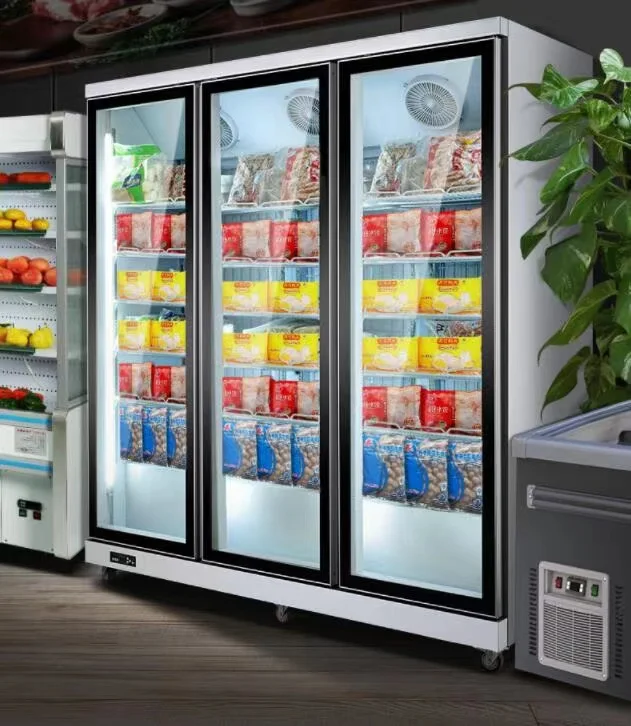 Supermarket Upright Glass Door Frozen Food Display Freezer Refrigerator Cheap