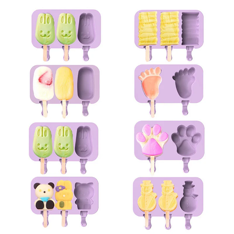 100% Eco-friendly BPA free Custom Popsicles Mold Silicone Ice Cream Mold with Cover Animals Shape Jelly Form Maker for Ice Mould