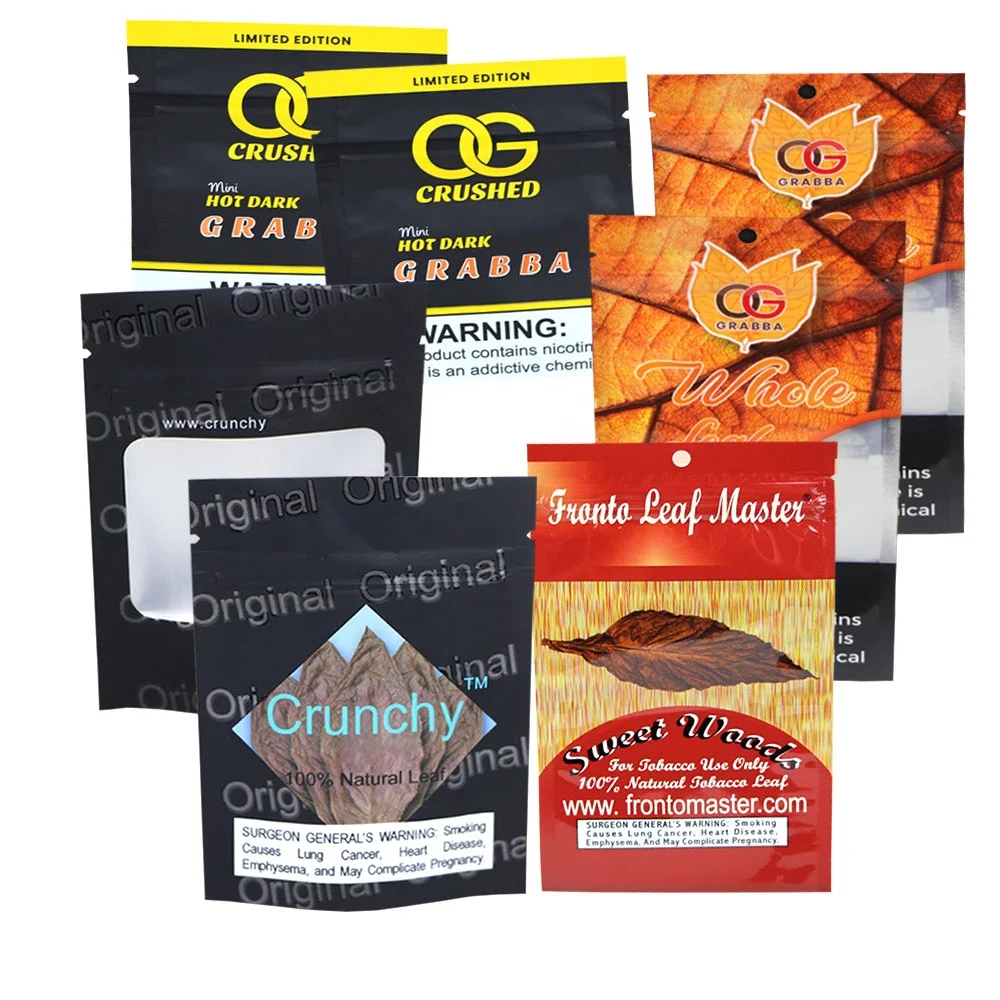 Digital Printing Mylar Foil 5 pack cigar leaf wrap package tobacco cigar plastic bag small ziplock hot dark grabba bags