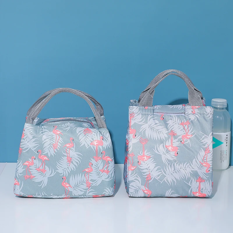 
Hot item stylish cute flamingo printing two styles insulated lunch bag with soft handle 