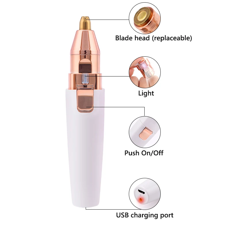 2 In 1 Electric eyebrow trimmer USB Rechargeable hair remover women shaver LED light lady Epilator Razor face Makeup