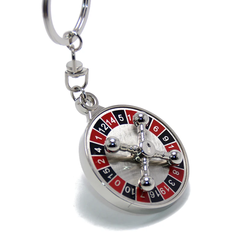 Russian Roulette Key Holder Fashion Creative Spinning Casino Props Keyring Key Chain Metal Gambling Russian Roulette Keychain