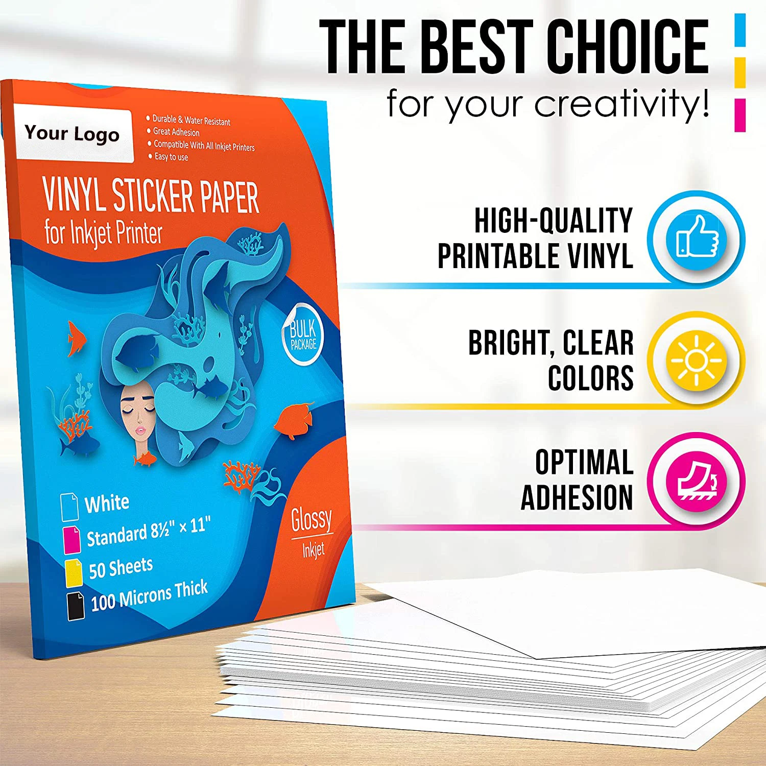 Custom Waterproof Premium Adhesive Glossy Photo A3 A4 Inkjet Printable Vinyl Sticker Paper For Inkjet Printer