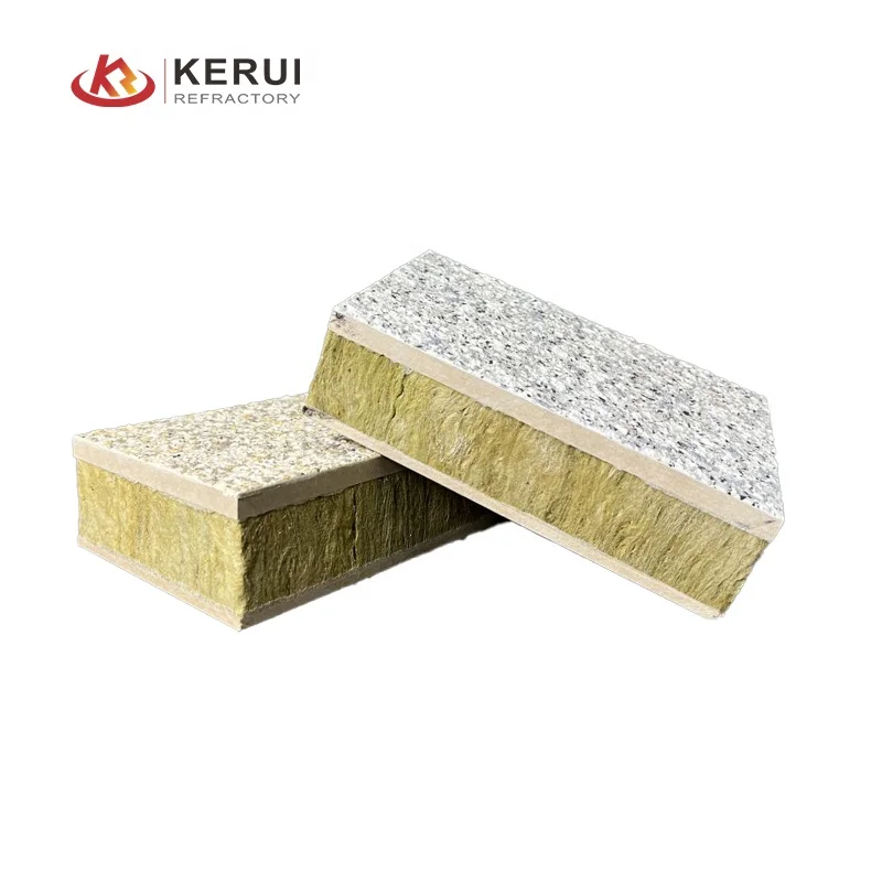 Kerui Polyurethane Rock Wool Plate Single Color Real Stone Paint Integrated Board for Soundproofing Applications