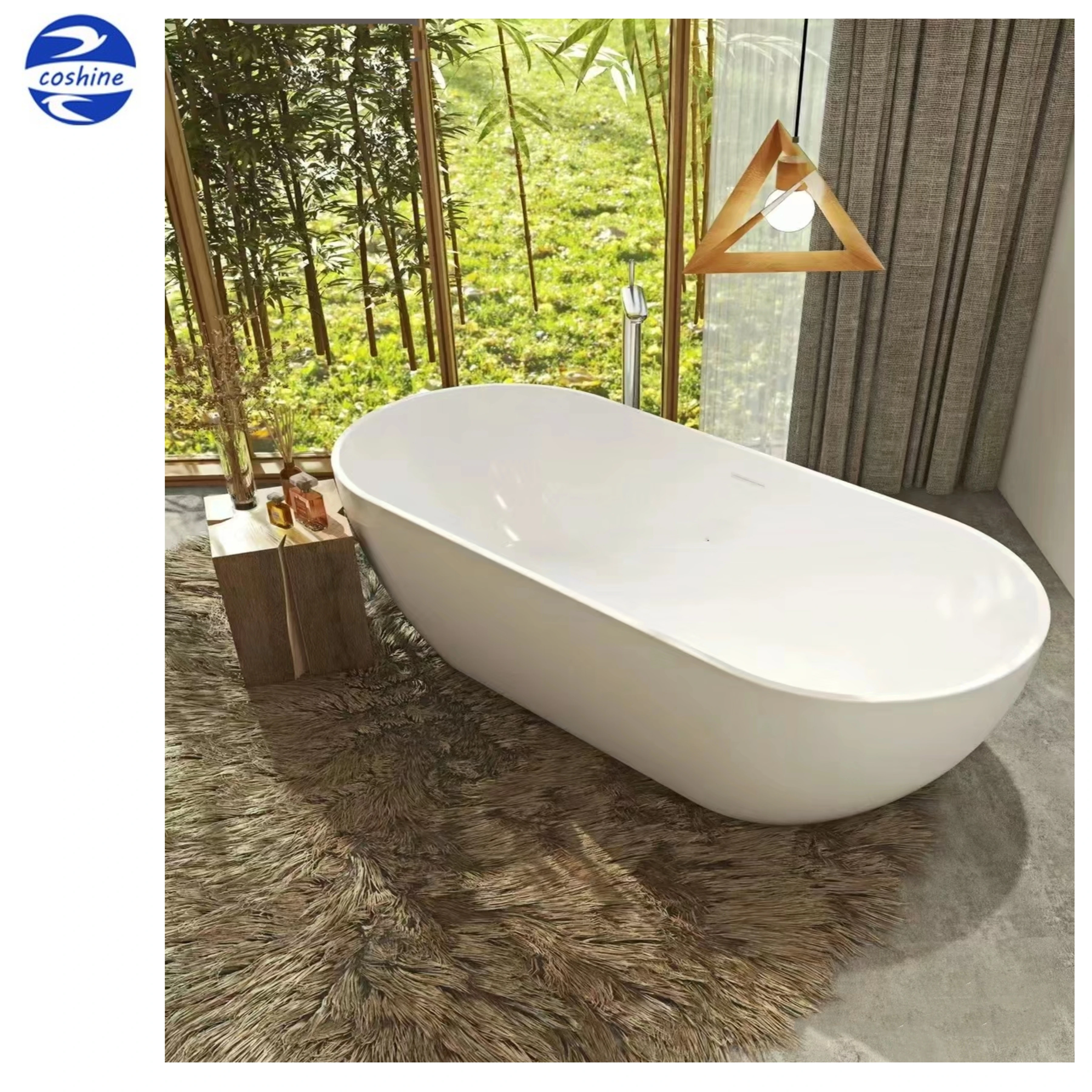 Дешевый искусственный материал для ванной комнаты Ванна Отдельно Стоящая овальная прозрачная лодка типа коричневая акриловая ванна с твердой поверхностью