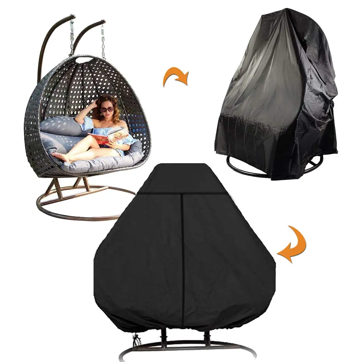 Factory Customized Black Wind-Proof Outdoor Wicker Swing Egg Chair Cover Patio Hanging Egg Chair Cover With Bottom Buckle