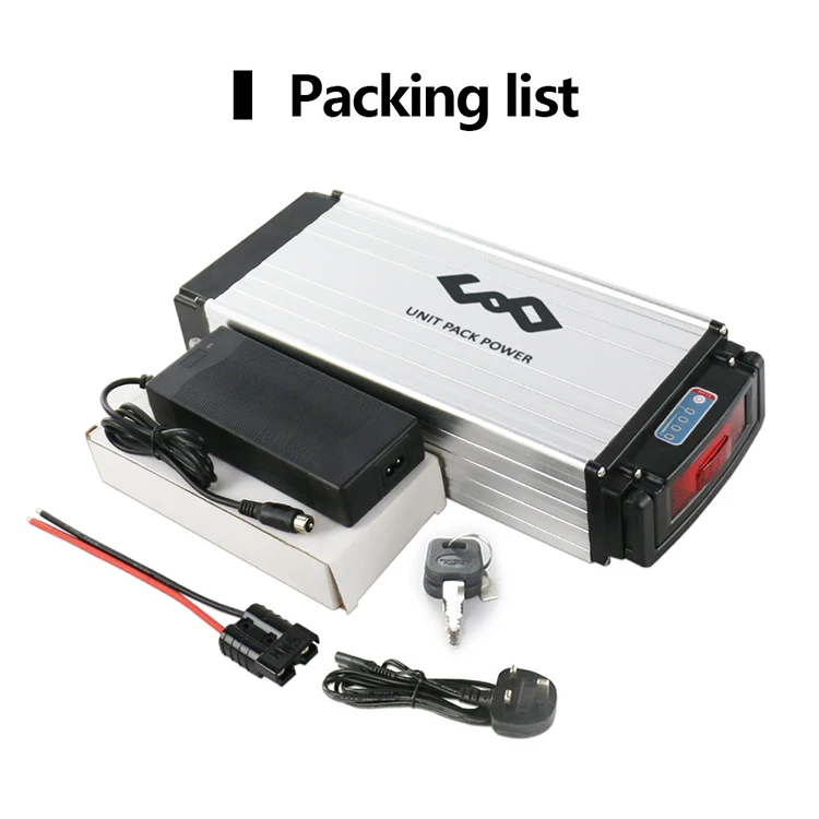 Ebike battery 48v 20Ah lithium ion 18650 batteries 52v 20ah 1000w rear luggage rack battery 36v
