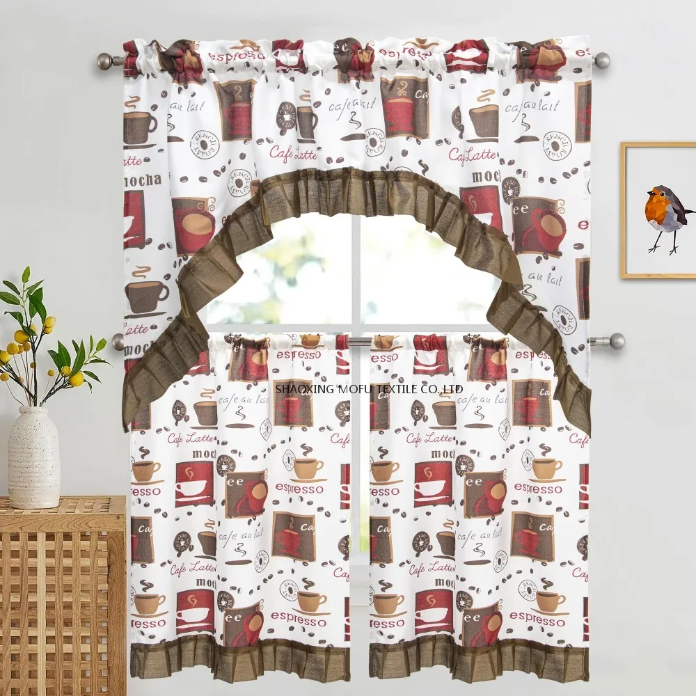 Hot Sale 3pcs Ready Made Kitchen Curtains Set Various Designs Stylish Small Window Curtain for Home