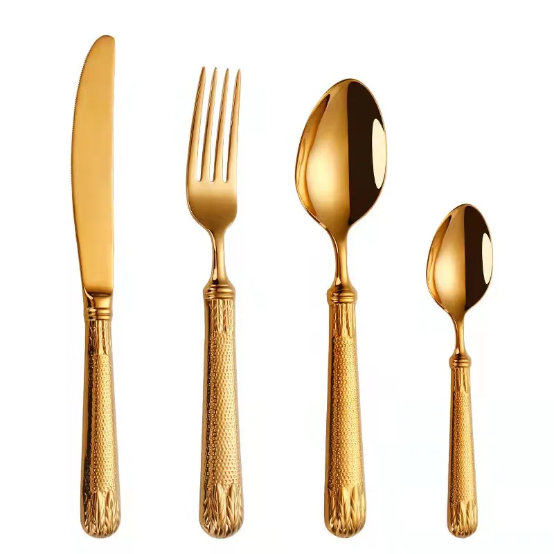 New design Silverware High Quality Restaurant 5Pcs Cutlery Silverware 18/0 Bulk Stainless Steel Gold Flatware For Wedding