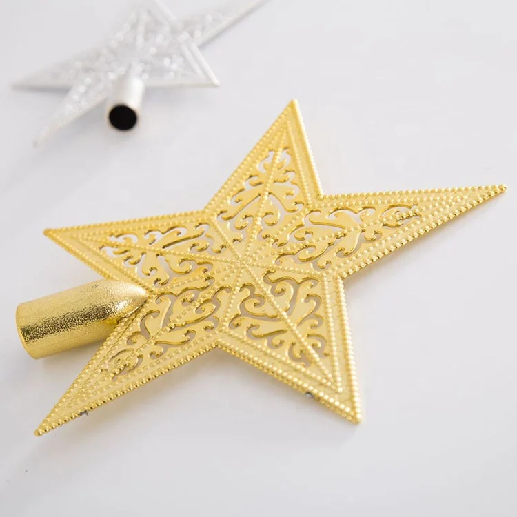 New design 10cm 15cm gold silver plastic hollow star for christmas tree top
