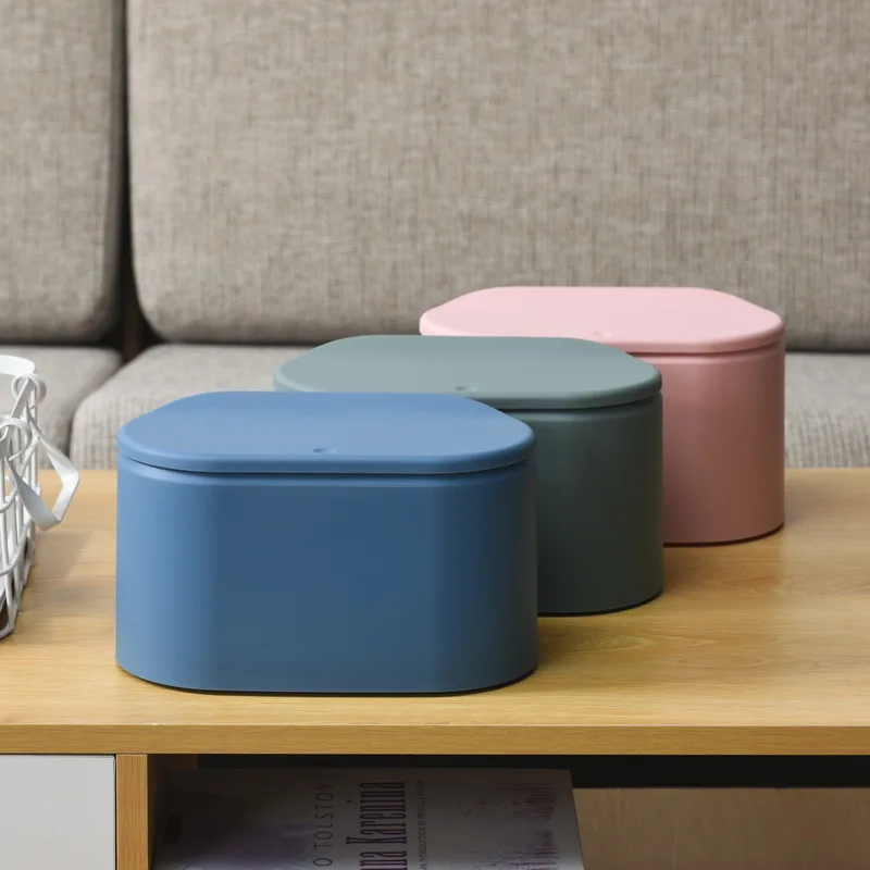 Push-type Pop Lid Office Bedroom Car Counter Top Small Nordic Wind Ins Garbage Plastic Trash Bin Small Mini Desktop Trash Can
