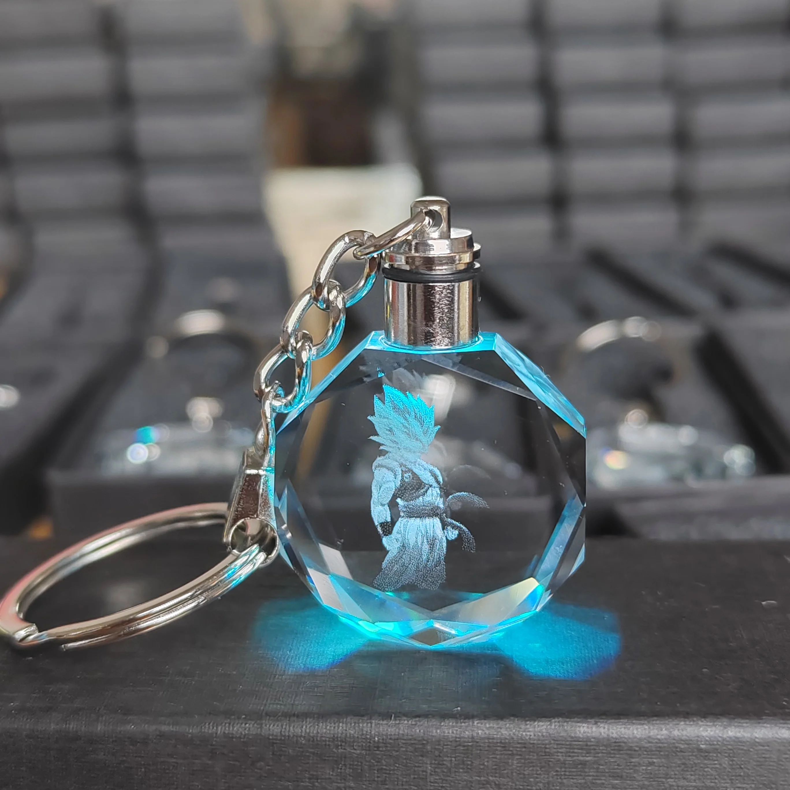 wholesale hallowmas gift 3d laser crystal keychain with led light custom glass diamond keychain for holiday  gifts