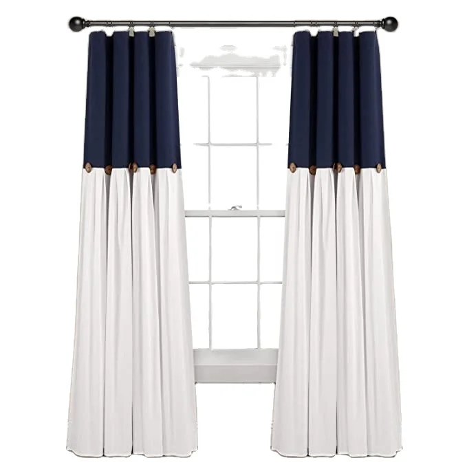 Type luxury decorative linen button navy and white living room bedroom blackout curtain