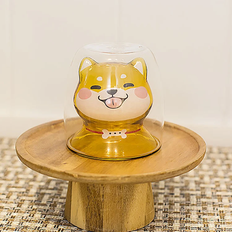 2022 Cute Clear high borosilicate shiba inu design double wall glass cup