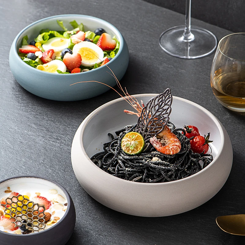 The themed restaurant casual ceramic tableware Salad Appetizer tapas bowls sets stoneware round serving bowl