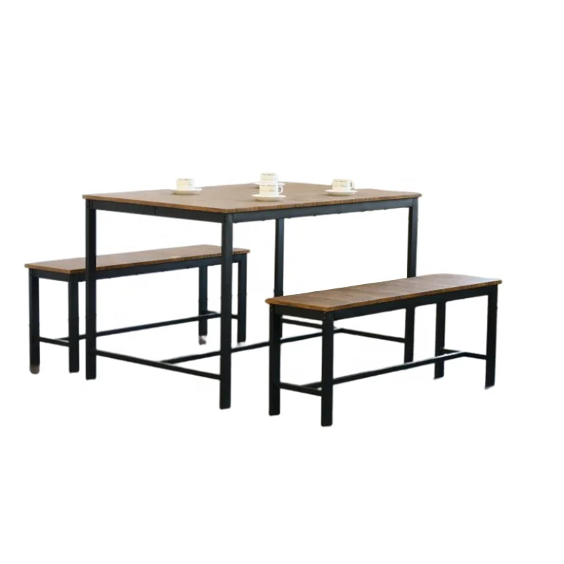 Scandinavian Design Nordic Reproduction Style Solid Wood  Restaurant Dining Chair Dining Table with 2 Benches