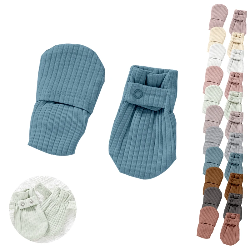 Cute Soft And Warm Solid Color Adjustable Snaps Flip Cover Baby Mittens