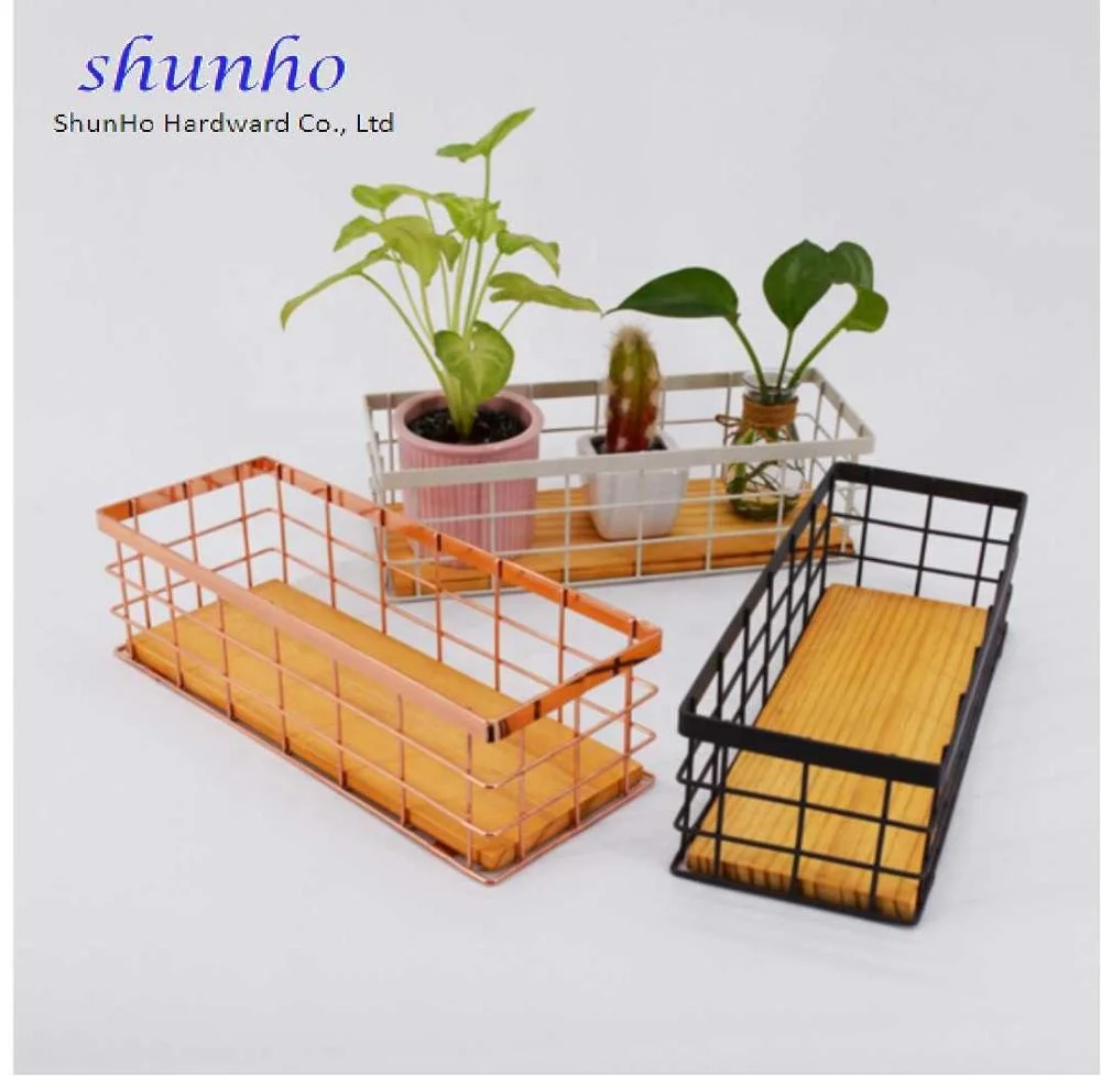 
Small Wire Basket With Wooden Base 