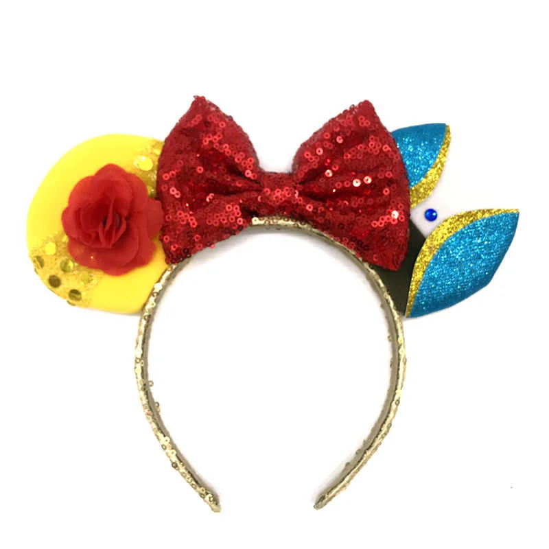 Princess Inspired Hair Bow clip yellow red Over the top  feather bow girl headbands customs hair accessories for toddle and girl