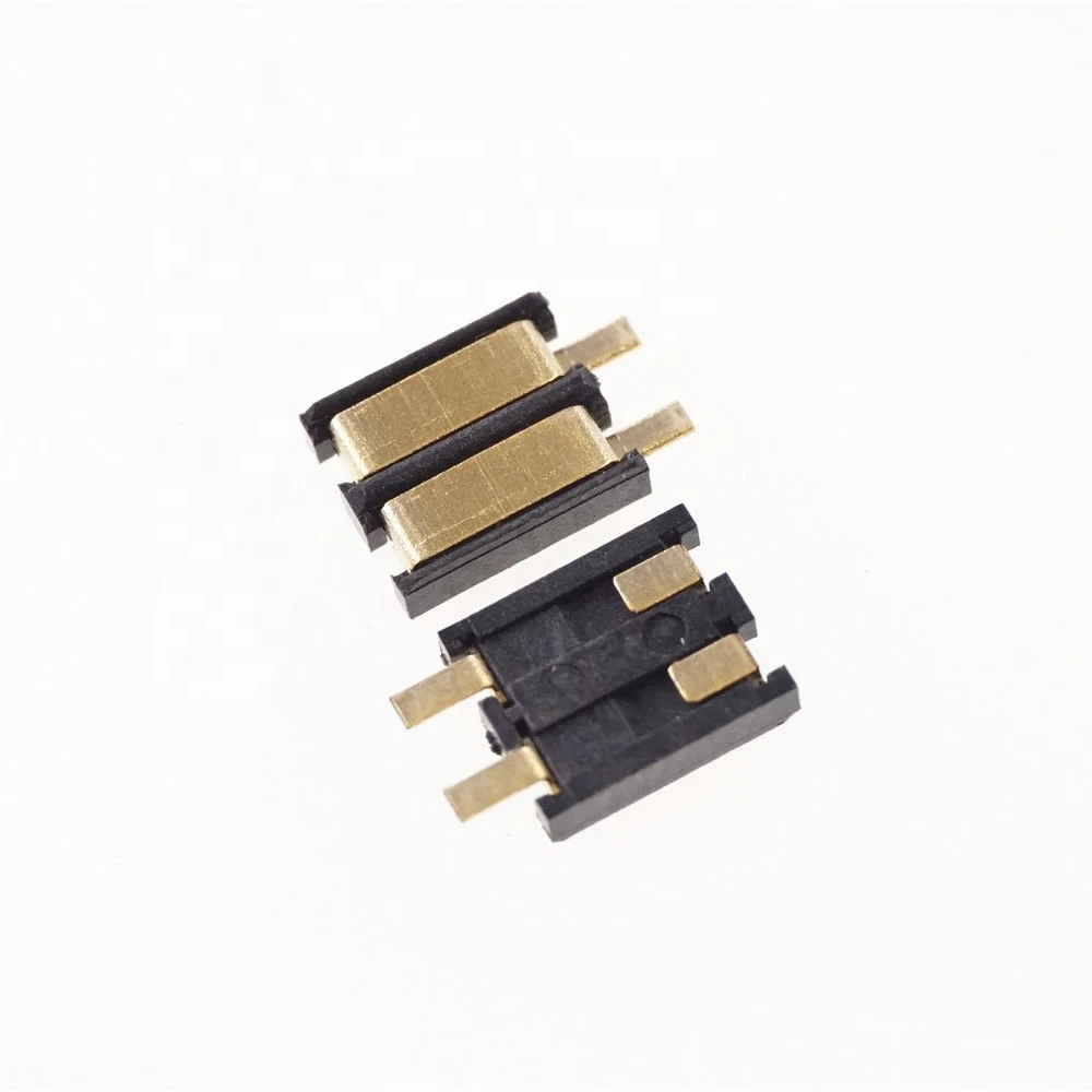 Spring Compression Contact 2.5 mm Pitch 2 Pin Female SMD PAD Surface Mount Battery Connectors Reflow Solder PCB Power Charge