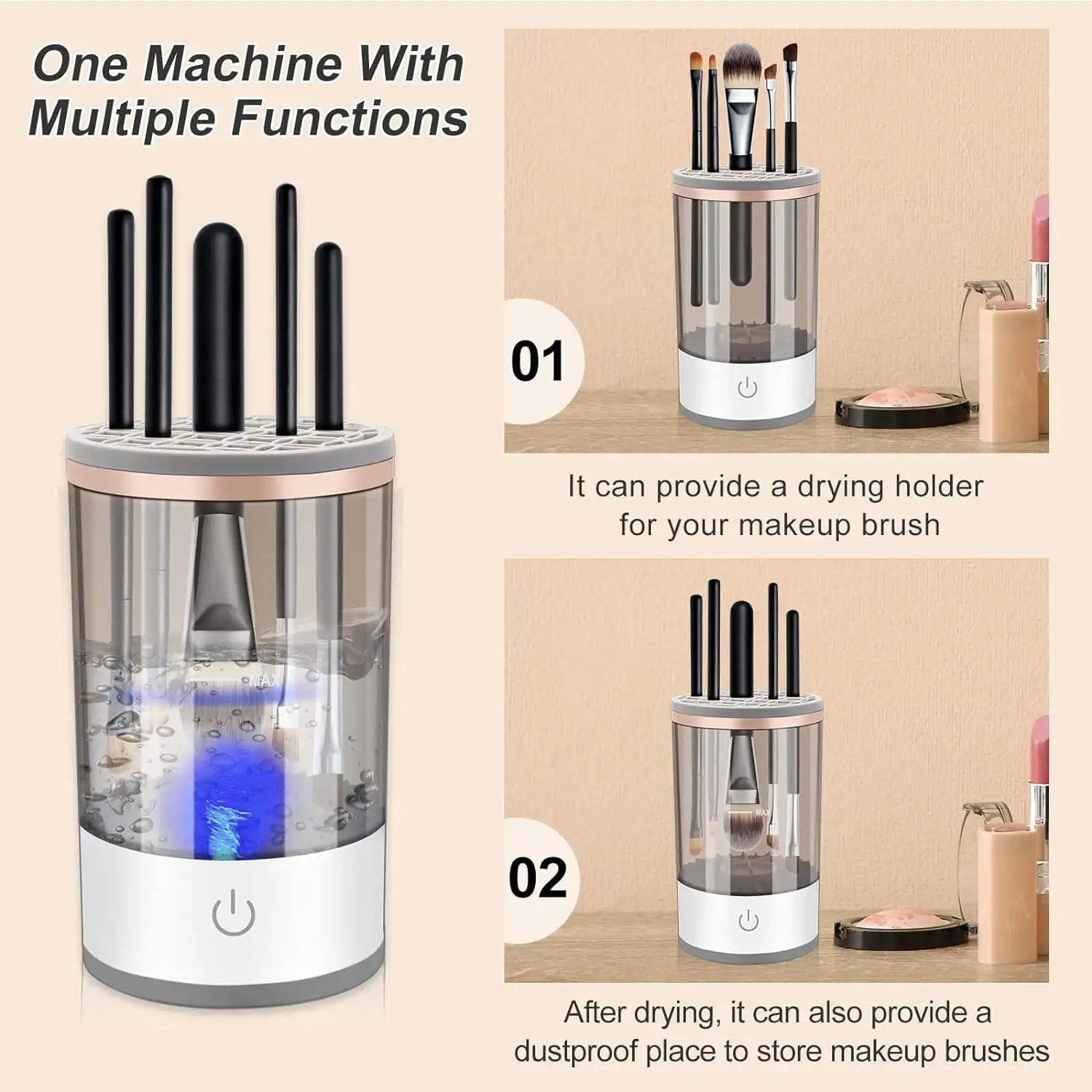 2024 Portable New Electric Makeup Brush Cleaner Automatic Brush Washer Quick-drying Tool