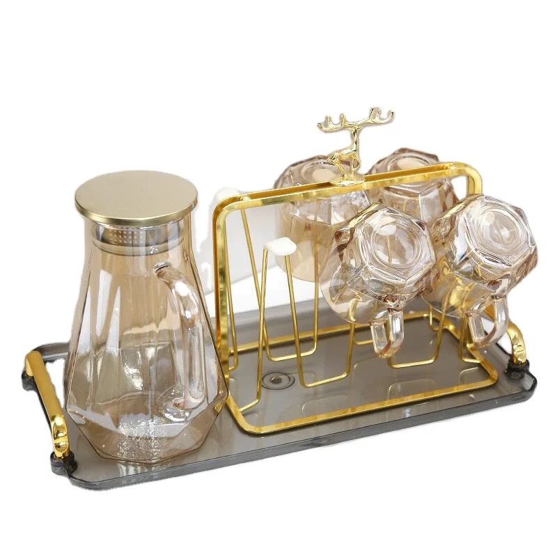 Diamond Shaped Glass Water Pitcher Carafe Amber Water Jug