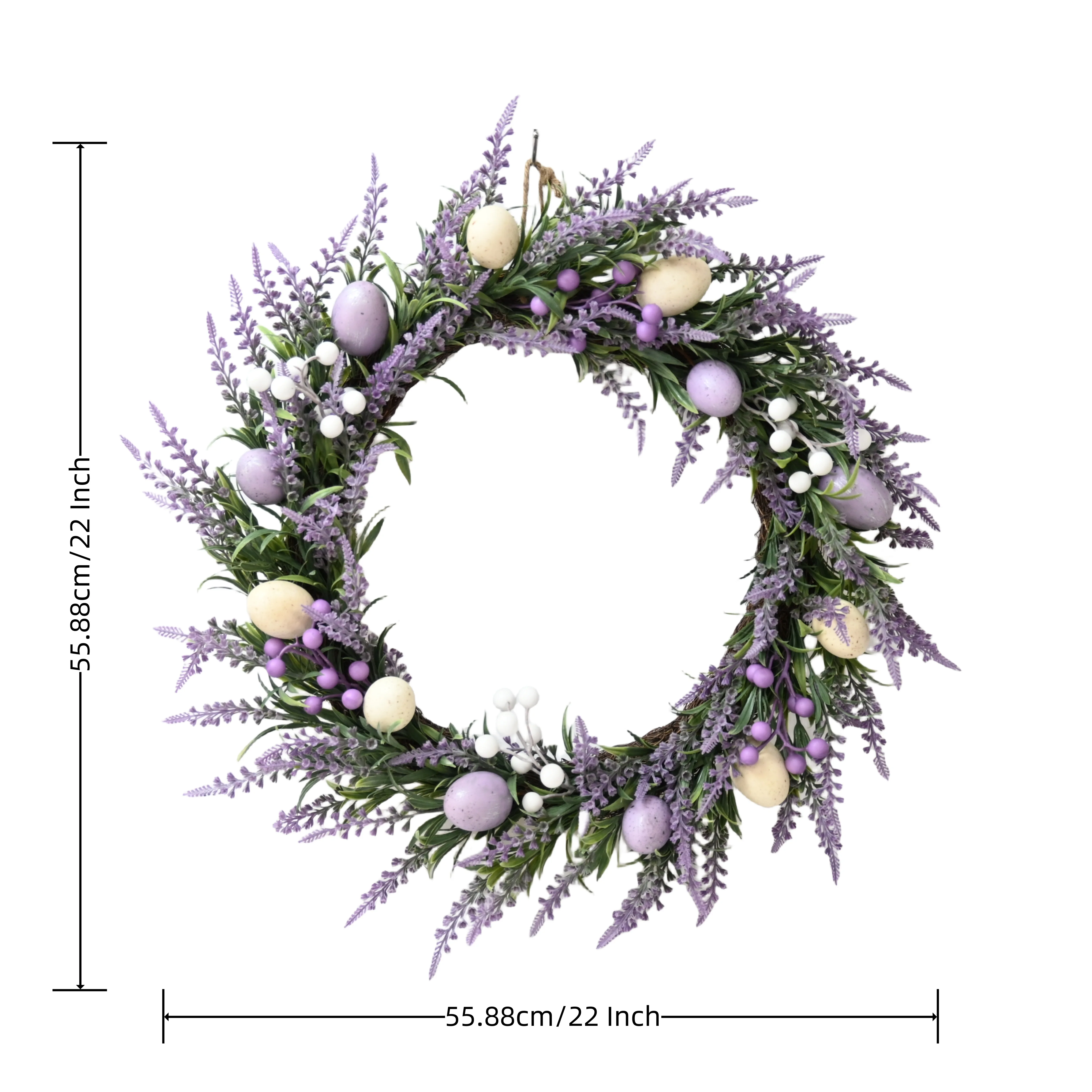 22 Inch Lavender Wreath With Purple White Berry Eggs Easter Door Wreaths For Home Decoration
