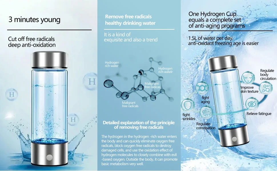 Rechargeable Hydrogen Water Generator Portable Hydrogen Water Ionizer Machine Hydrogen Water Bottle for Home Office Travel