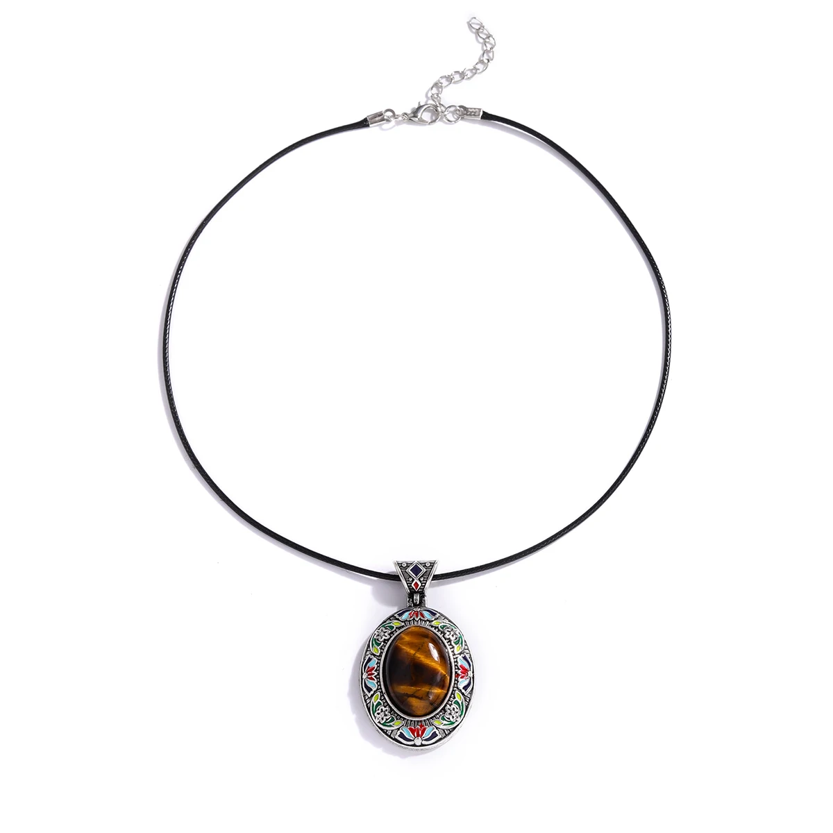 Wholesale Trendy round Tiger Stone Pendant Necklace for Men and Women Natural Stone with Rope Chain for Parties