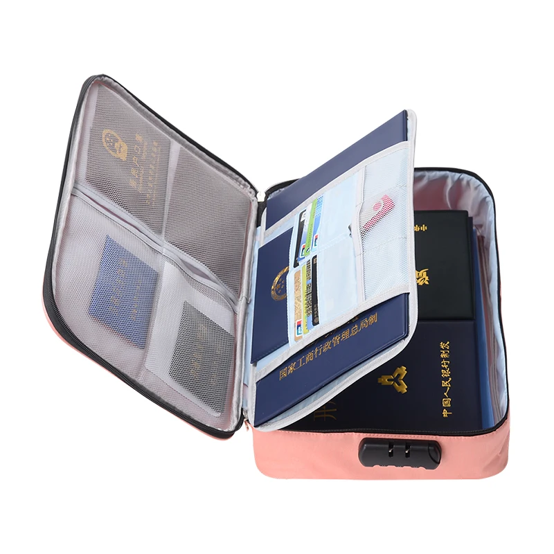 2 layers file passport bag for travelling waterproof storage bag big capacity documents case with lock