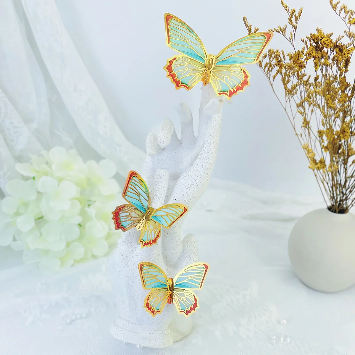 12pcs 3D three-dimensional colorful silver butterfly stickers wedding festival party balloon decoration wall stickers