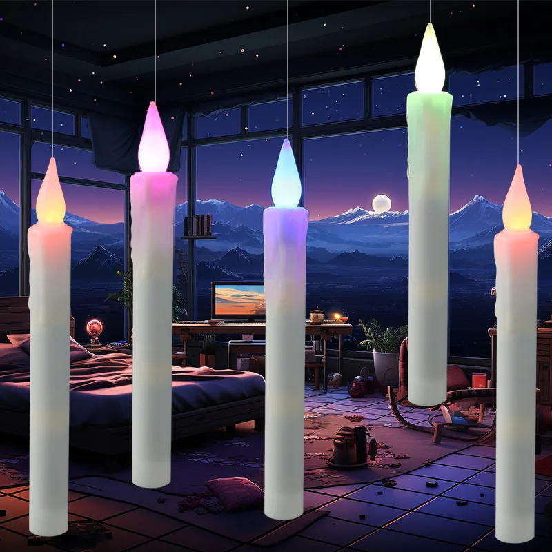 Battery Operated Flameless flickering Harry hanging Taper Floating Fake Candles with Magic Wand Remote