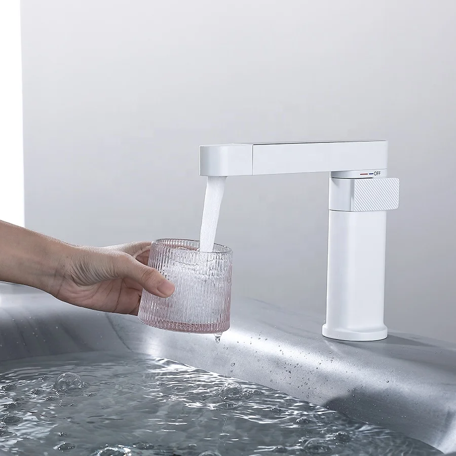 Aideal stylishly designed double control pure white 360 rotating pull out bathroom basin faucet with sensor